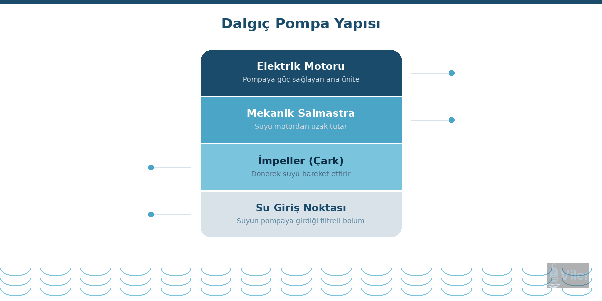 Dalgıç pompa iç yapısı ve kesit görünümü